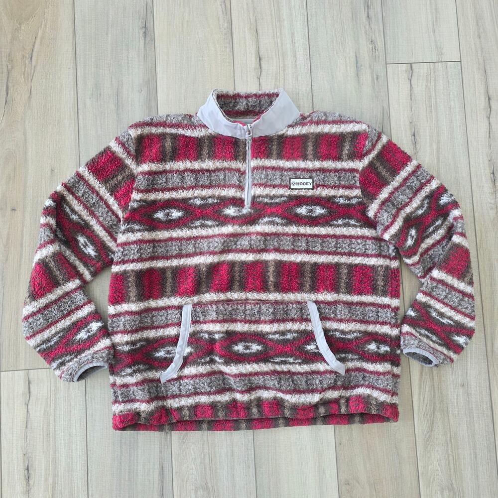 Hooey Aztec Burgundy/Tan 1/4 Zip Pullover Fleece Sweater Men Sz XL HJ077BUTN